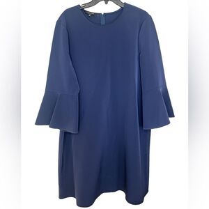 Lafayette 148 New York Navy Blue Sidra 3/4 Bell-Sleeve Emory Cloth Dress XXL